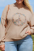 Washed Terry Floral Peace Sign Graphic Applique Sweatshirt