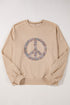 Washed Terry Floral Peace Sign Graphic Applique Sweatshirt