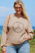 Washed Terry Floral Peace Sign Graphic Applique Sweatshirt