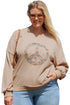 Washed Terry Floral Peace Sign Graphic Applique Sweatshirt