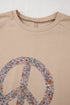 Washed Terry Floral Peace Sign Graphic Applique Sweatshirt