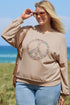 Washed Terry Floral Peace Sign Graphic Applique Sweatshirt