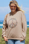 Washed Terry Floral Peace Sign Graphic Applique Sweatshirt