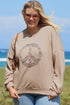 Washed Terry Floral Peace Sign Graphic Applique Sweatshirt