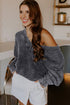 Washed Texture Exposed Seam V Neck Sweater