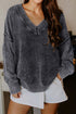 Washed Texture Exposed Seam V Neck Sweater