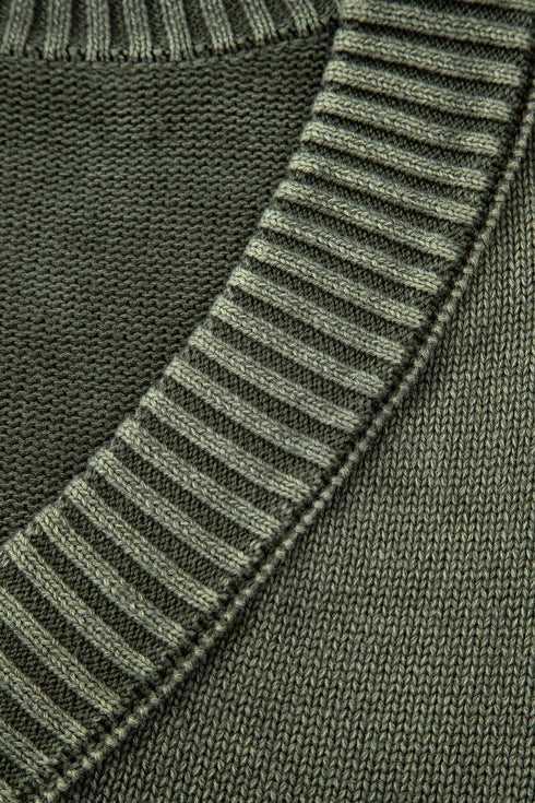 Washed Texture Exposed Seam V Neck Sweater