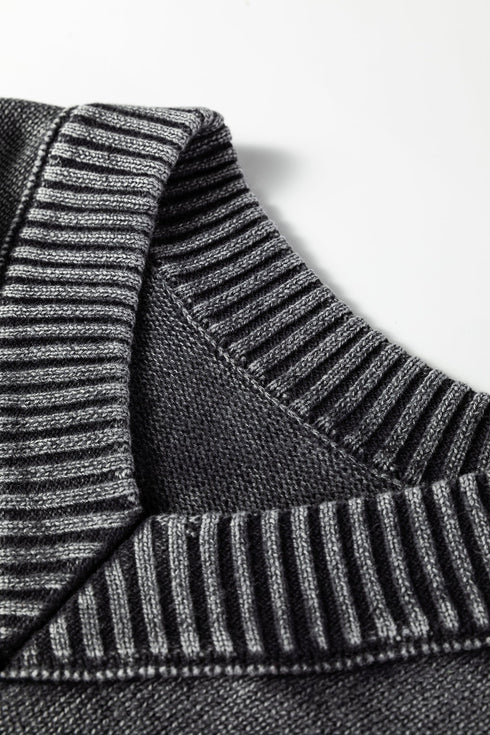 Washed Texture Exposed Seam V Neck Sweater
