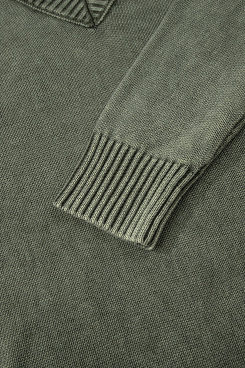 Washed Texture Exposed Seam V Neck Sweater