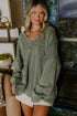 Washed Texture Exposed Seam V Neck Sweater
