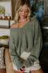 Washed Texture Exposed Seam V Neck Sweater