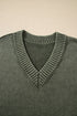 Washed Texture Exposed Seam V Neck Sweater