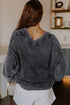 Washed Texture Exposed Seam V Neck Sweater