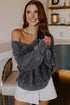 Washed Texture Exposed Seam V Neck Sweater