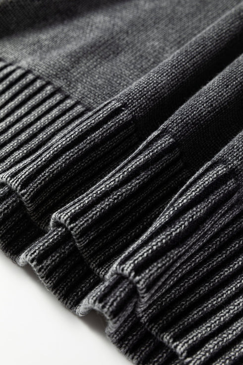Washed Texture Exposed Seam V Neck Sweater