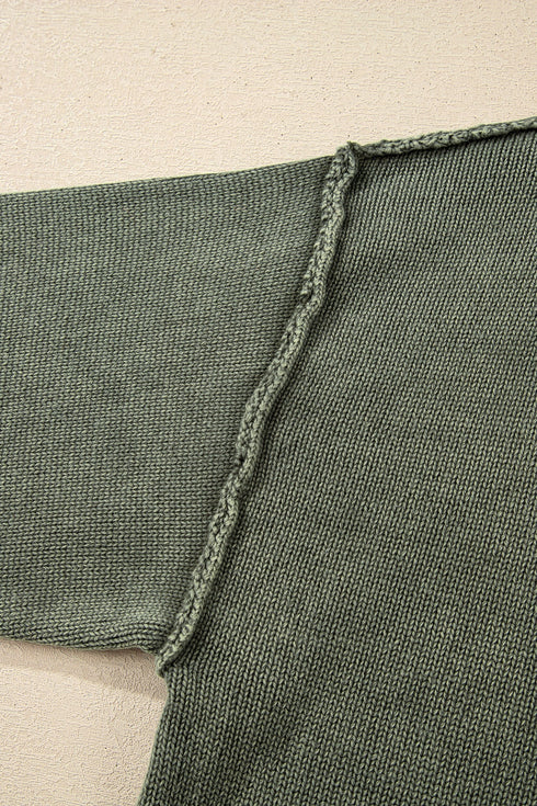 Washed Texture Exposed Seam V Neck Sweater