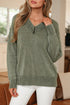 Washed Texture Exposed Seam V Neck Sweater