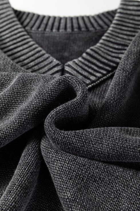 Washed Texture Exposed Seam V Neck Sweater