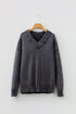 Washed Texture Exposed Seam V Neck Sweater