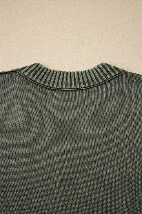 Washed Texture Exposed Seam V Neck Sweater