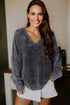 Washed Texture Exposed Seam V Neck Sweater