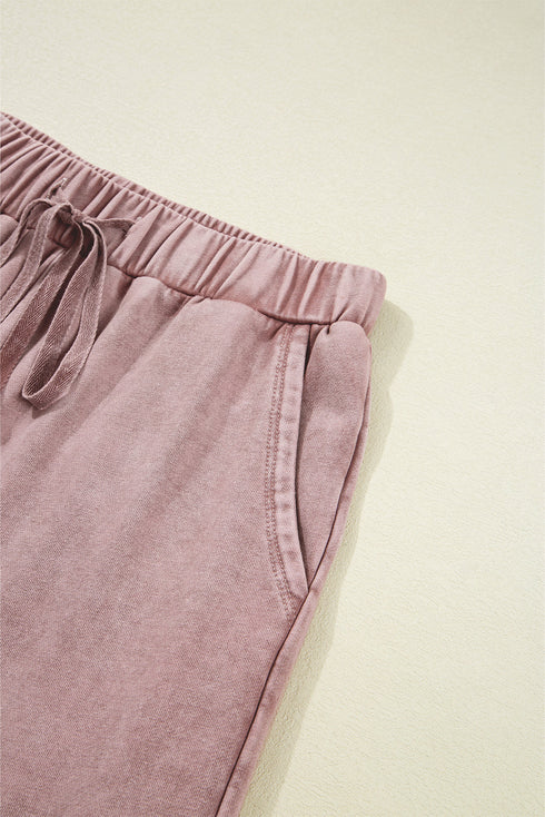 Washed Tiered Patchwork Drawstring Wide Leg Pants