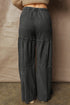 Washed Tiered Patchwork Drawstring Wide Leg Pants