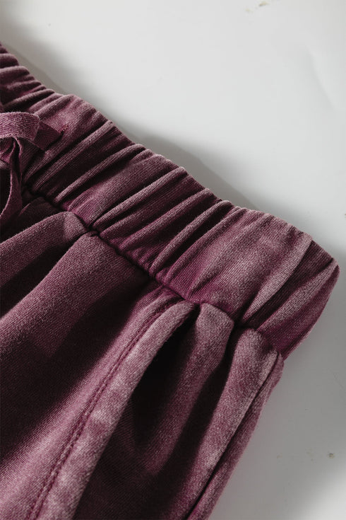 Washed Tiered Patchwork Drawstring Wide Leg Pants