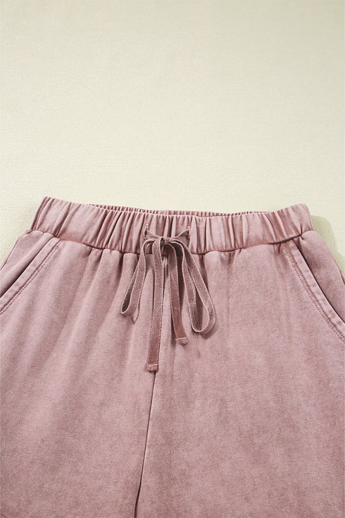 Washed Tiered Patchwork Drawstring Wide Leg Pants