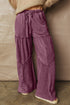 Washed Tiered Patchwork Drawstring Wide Leg Pants