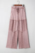 Washed Tiered Patchwork Drawstring Wide Leg Pants