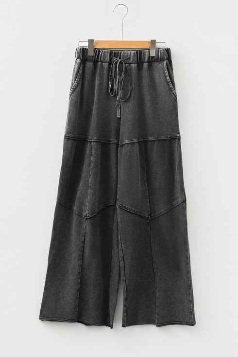 Washed Tiered Patchwork Drawstring Wide Leg Pants