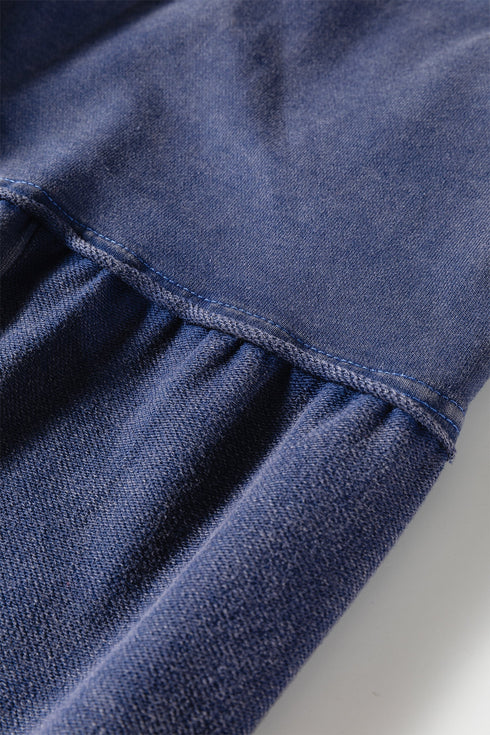 Washed Tiered Patchwork Drawstring Wide Leg Pants