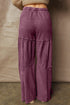 Washed Tiered Patchwork Drawstring Wide Leg Pants