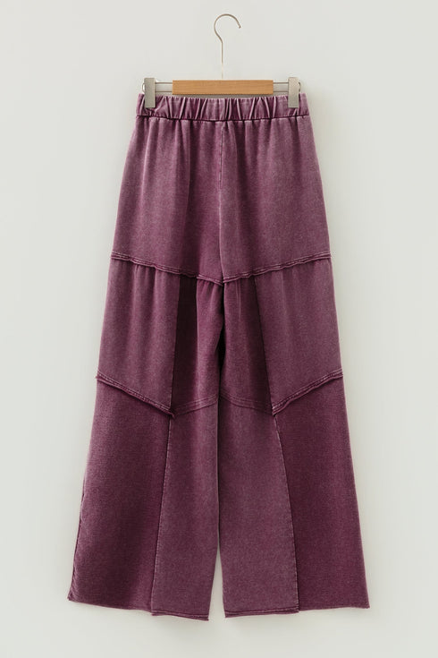 Washed Tiered Patchwork Drawstring Wide Leg Pants