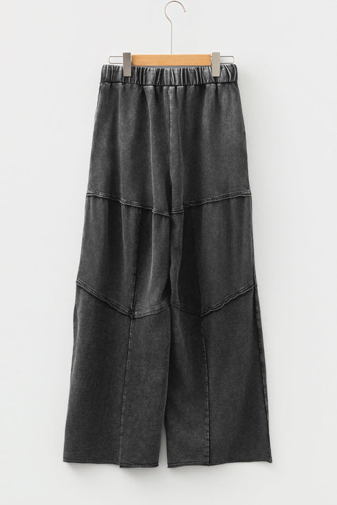 Washed Tiered Patchwork Drawstring Wide Leg Pants