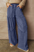 Washed Tiered Patchwork Drawstring Wide Leg Pants