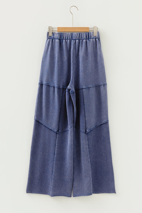 Washed Tiered Patchwork Drawstring Wide Leg Pants