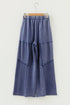 Washed Tiered Patchwork Drawstring Wide Leg Pants