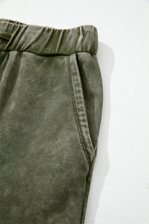 Washed Tiered Patchwork Drawstring Wide Leg Pants