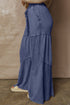 Washed Tiered Patchwork Drawstring Wide Leg Pants