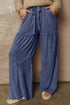 Washed Tiered Patchwork Drawstring Wide Leg Pants