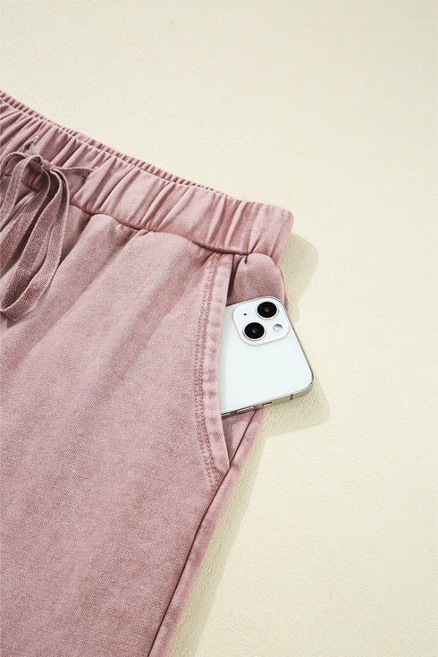 Washed Tiered Patchwork Drawstring Wide Leg Pants