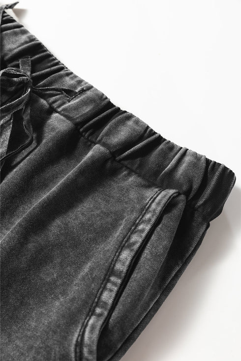 Washed Tiered Patchwork Drawstring Wide Leg Pants