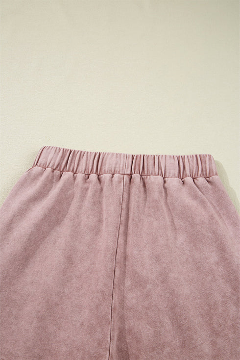Washed Tiered Patchwork Drawstring Wide Leg Pants
