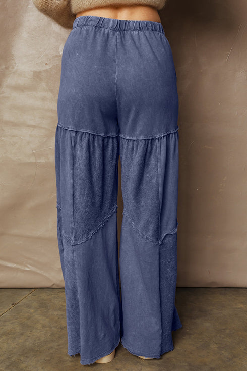 Washed Tiered Patchwork Drawstring Wide Leg Pants