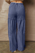 Washed Tiered Patchwork Drawstring Wide Leg Pants