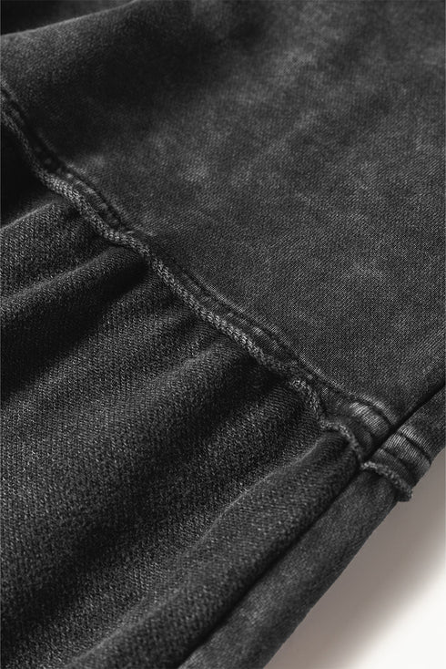 Washed Tiered Patchwork Drawstring Wide Leg Pants