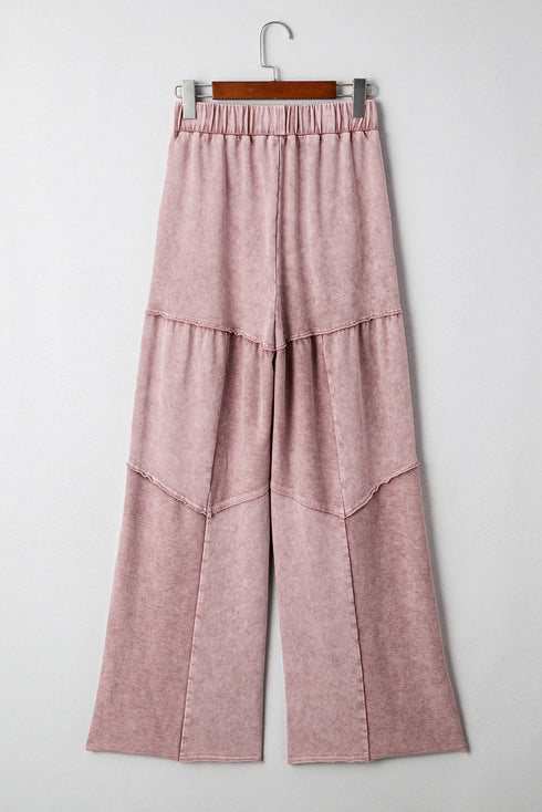 Washed Tiered Patchwork Drawstring Wide Leg Pants