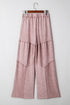 Washed Tiered Patchwork Drawstring Wide Leg Pants